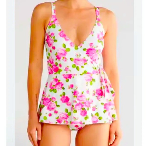 New Betsey Johnson "Love always" One Piece Swimsuit Faux Wrap Swimdress Small - Picture 1 of 6